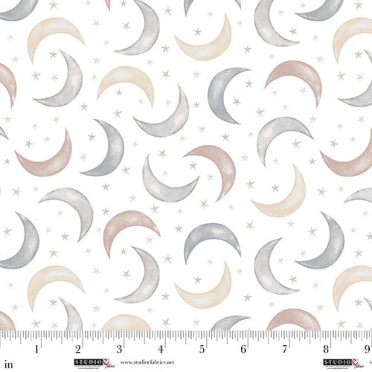 Fabric Studio E White/Multi Moon and Stars Sleepy Teddy by the Quarter Yard 8521-03